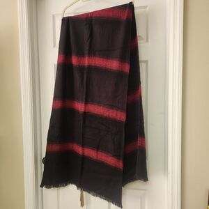 Look By M 22 x 82" Blanket Shawl Wrap NEW Acrylic Fringe Black Red Stripe Scarf